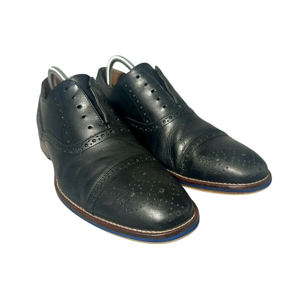 Johnston & Murphy Dress Shoes Cap Toe Oxford Mens 9 Black Brogue Leather 20-8681